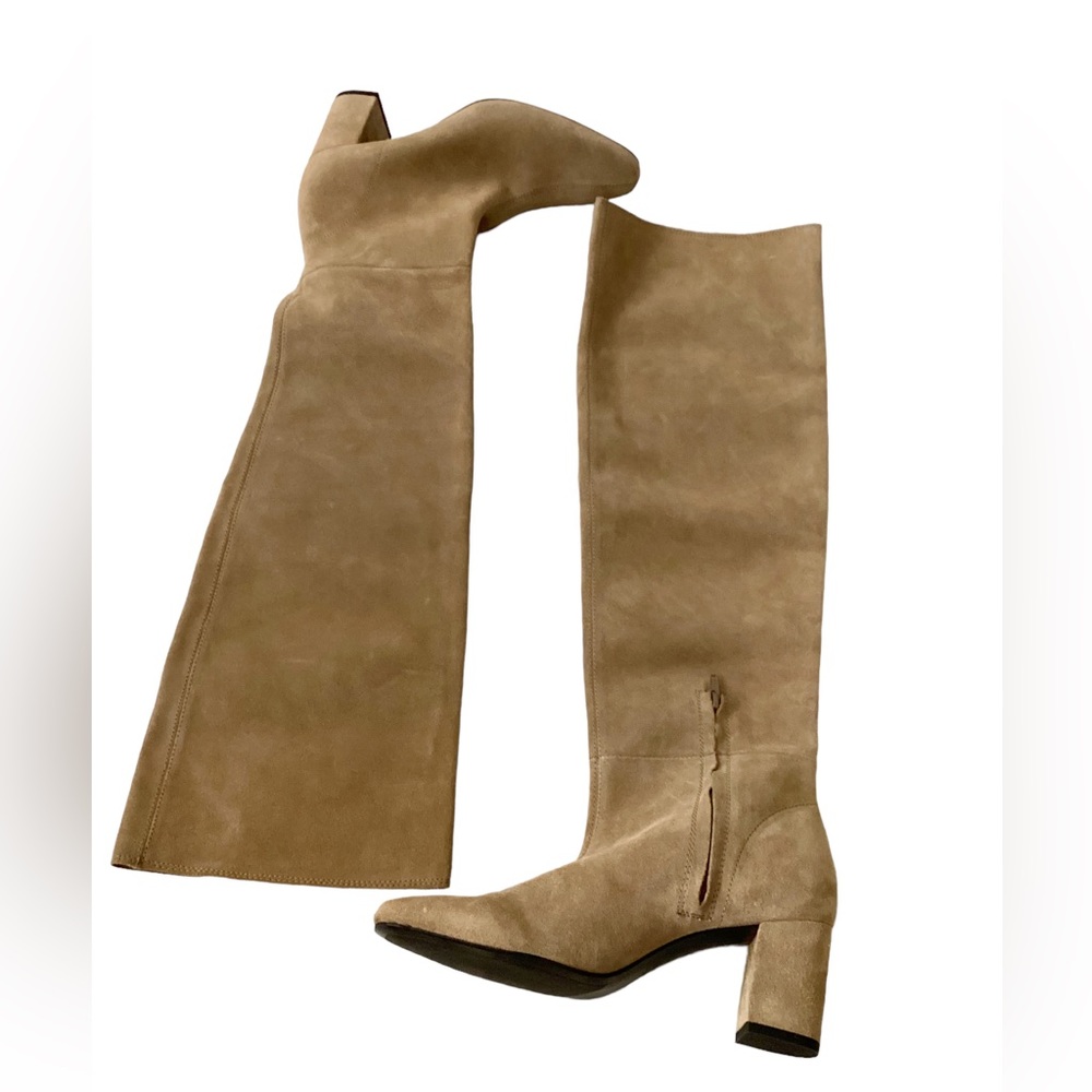 Brand New ZARA Suede Slouchy Heeled Boots in Tan SIZE 6.5 - Picture 12 of 16